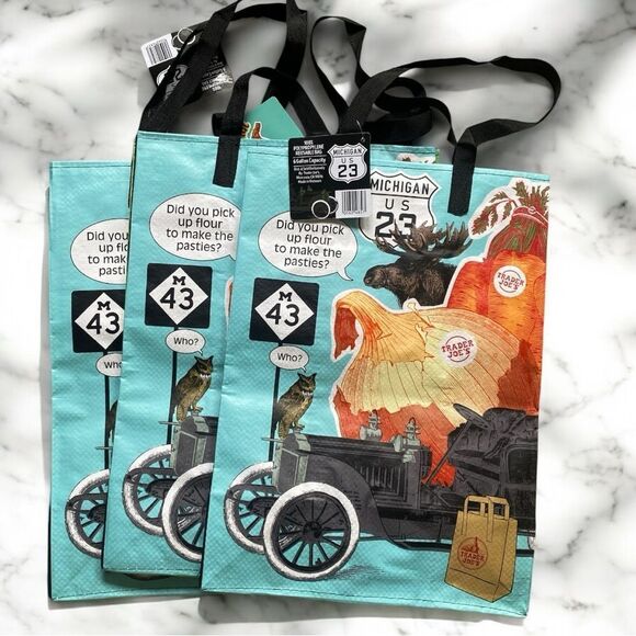Trader Joe’s Colorful Michigan Tote Bags. Lot of 3. NWT - Picture 2 of 2